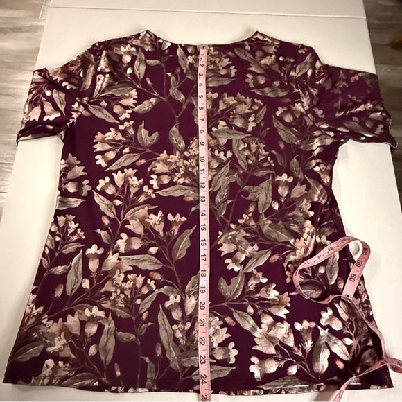 JM Collection Purple Blouse Floral Metallic Trim Sheer Sleeve Women’s Sz Large - Picture 11 of 13